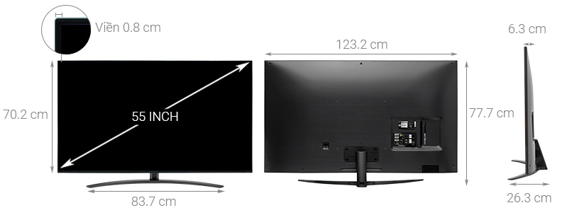 kích thước của tivi sony 55 inch